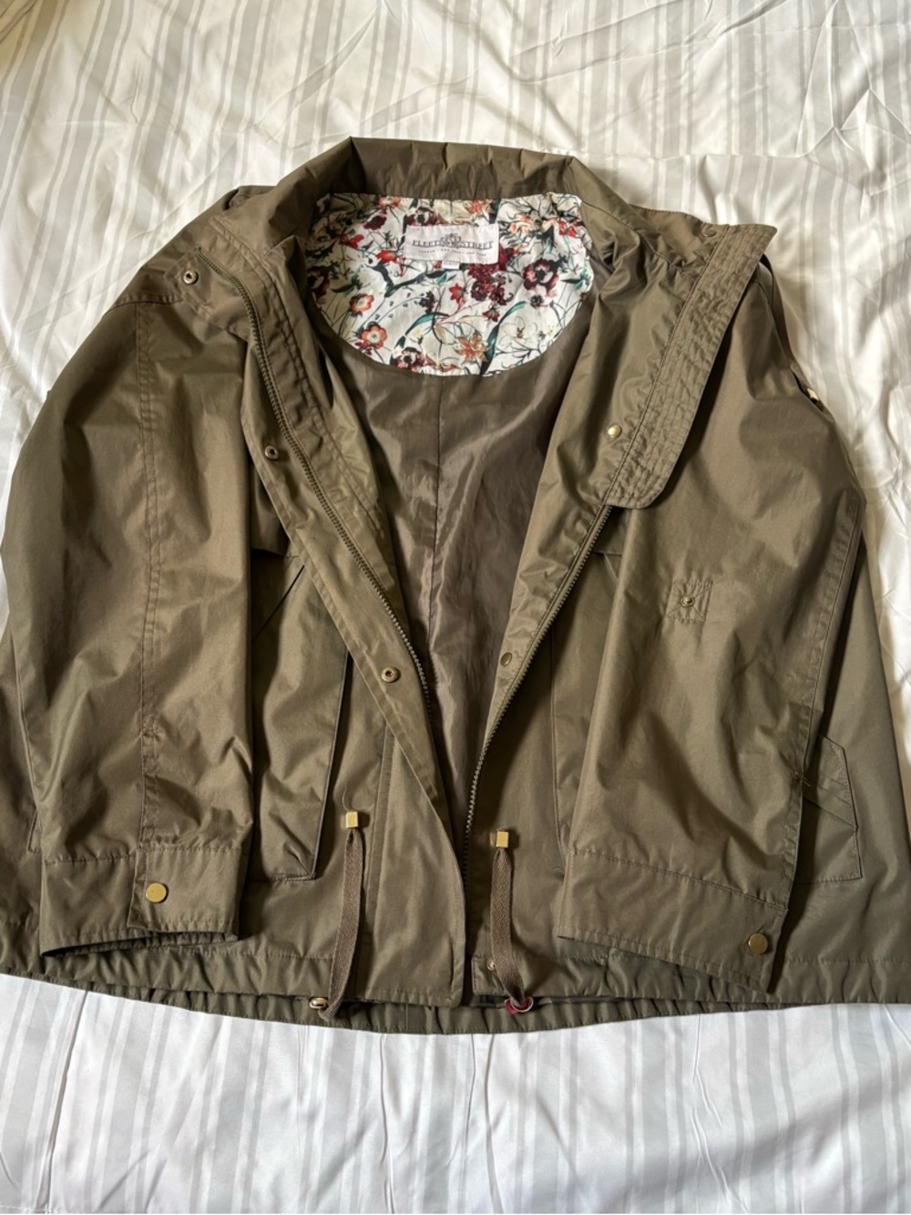 Fleet Street Jacket in Olive Green with Floral Lining — NWOT